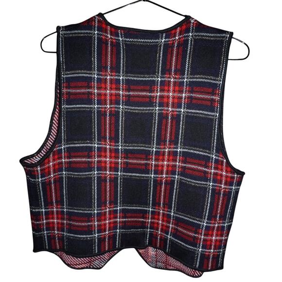 Rafaella Petites Wool Blend Plaid Button Vest Tartan Sweater Knit M Red Navy - Picture 4 of 4